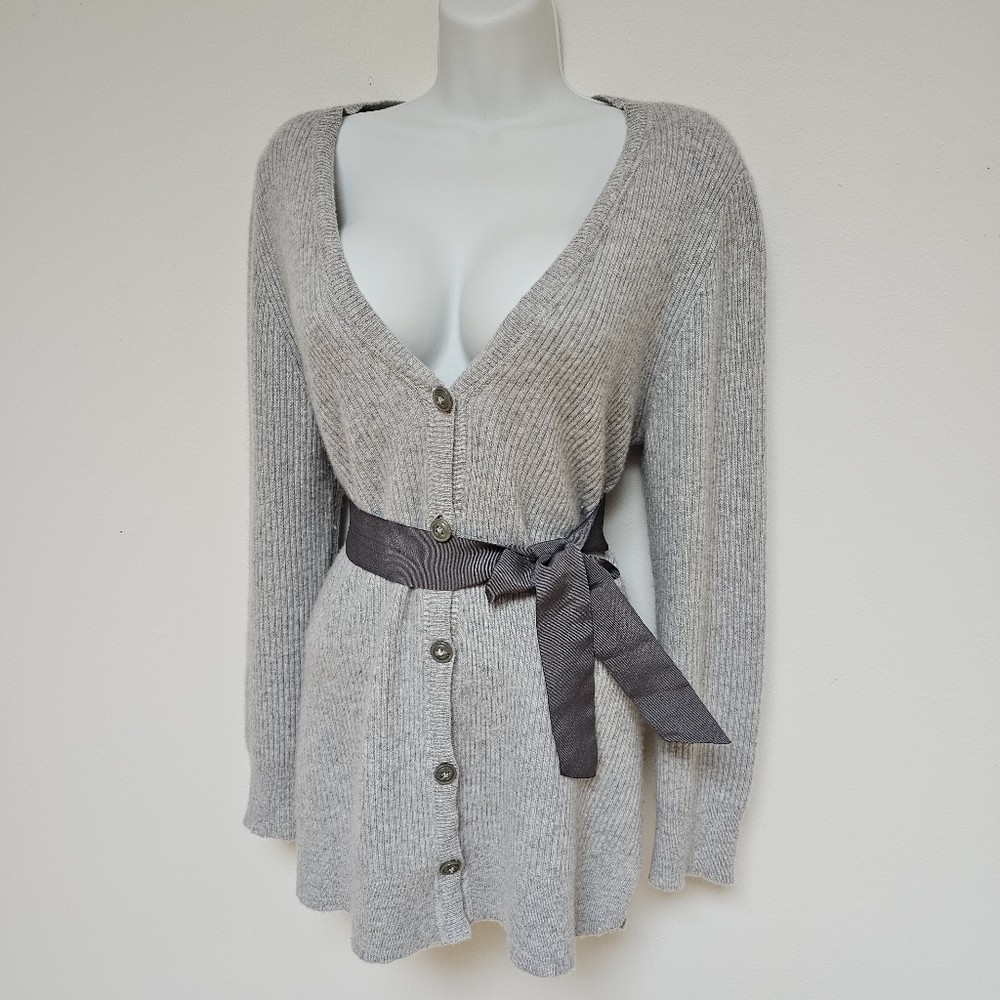 EUC - CASHMERE CHARTER CLUB long sleeve ribbed tunic cardigan grey XL